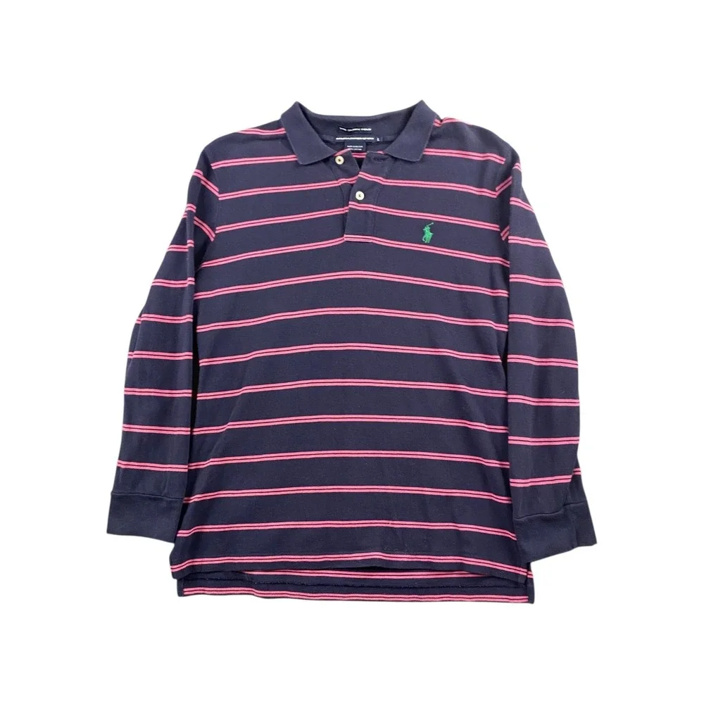 Ralph Lauren Sport The Skinny Polo‎ Long Sleeve Striped Navy Pink Mens L